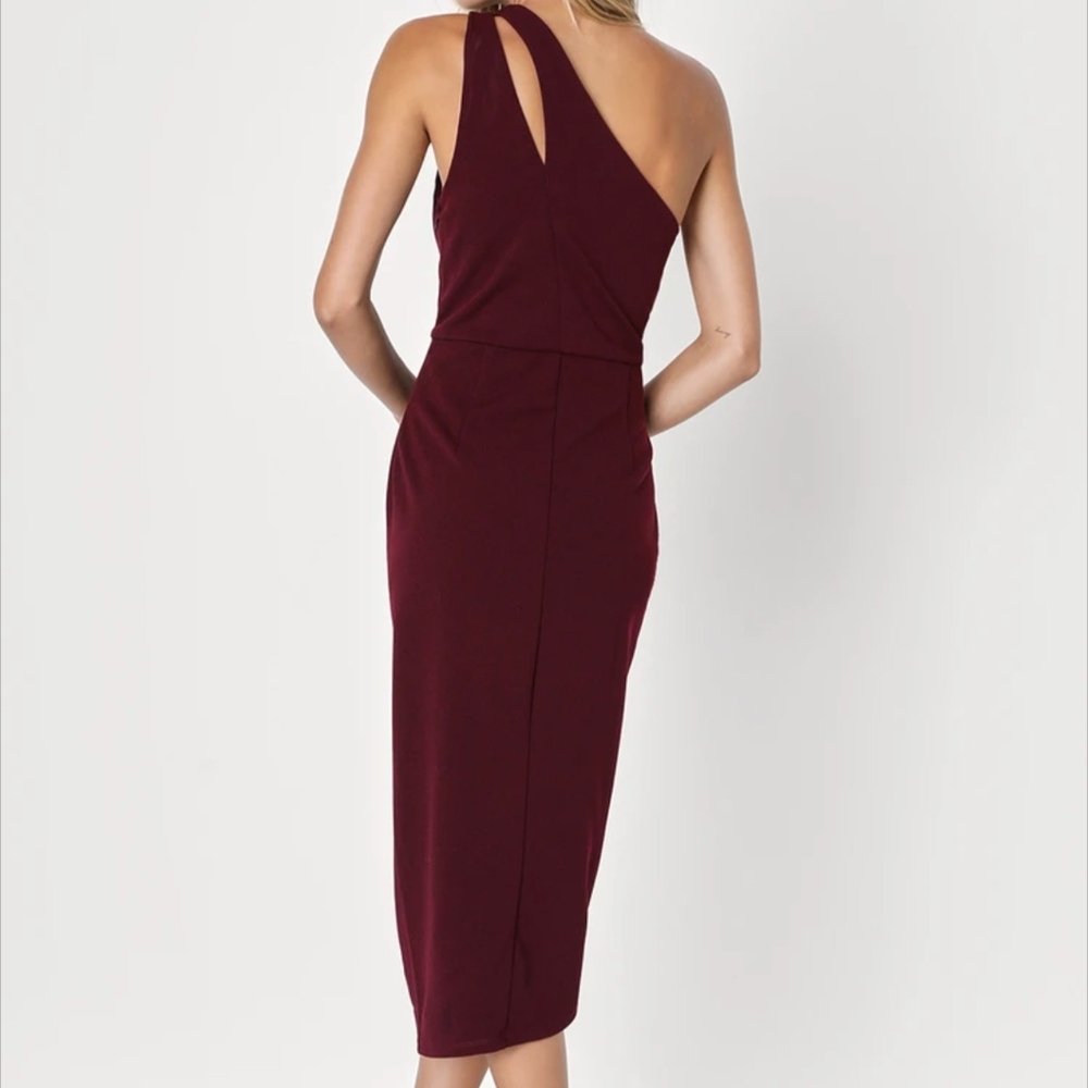 Lulus So Flirty Burgundy One-Shoulder Cutout Asymmetrical Formal Prom Dress, M - Picture 3 of 14